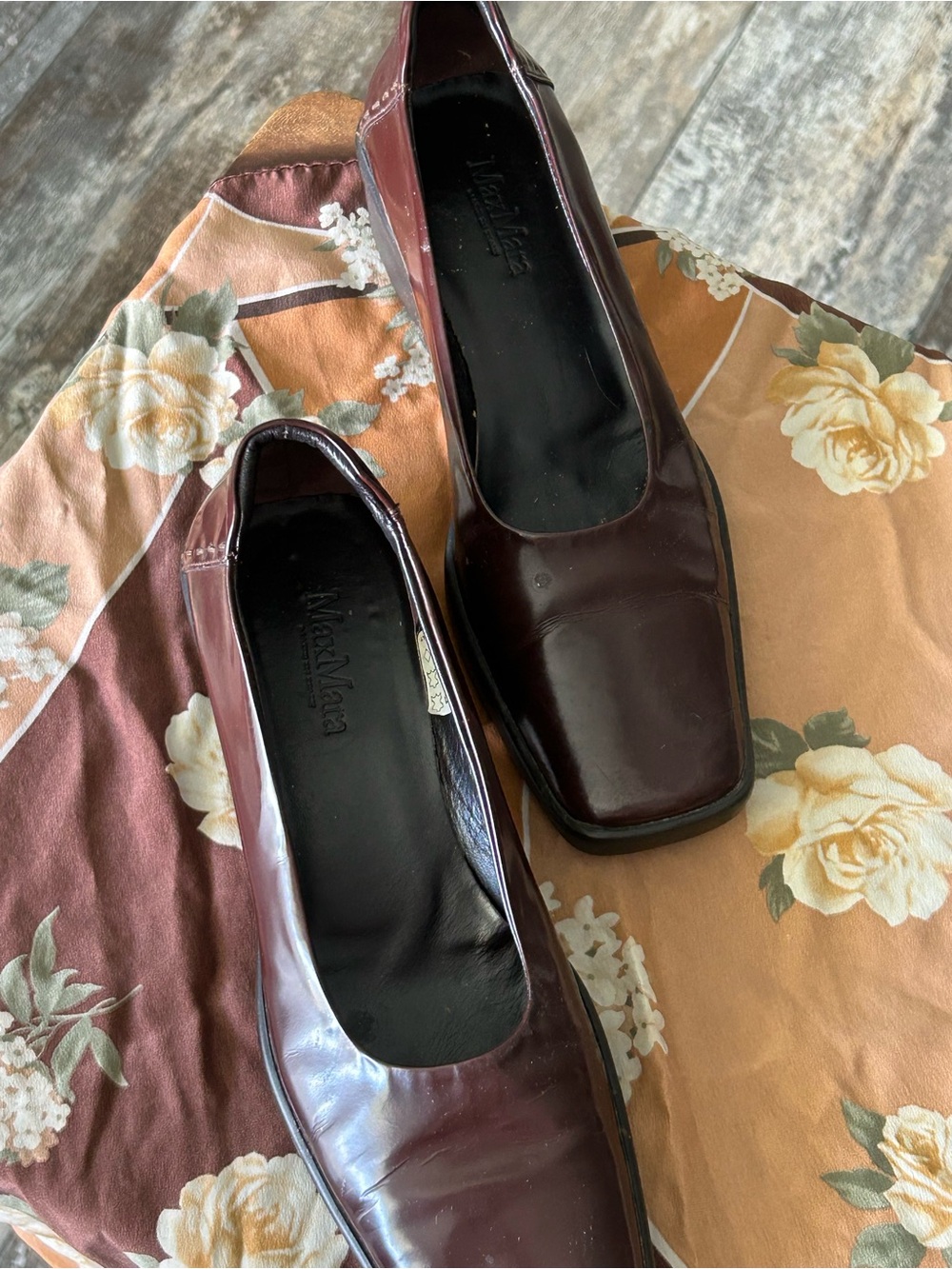 MaxMara Burgundy Square-Toe Patent Leather Flats